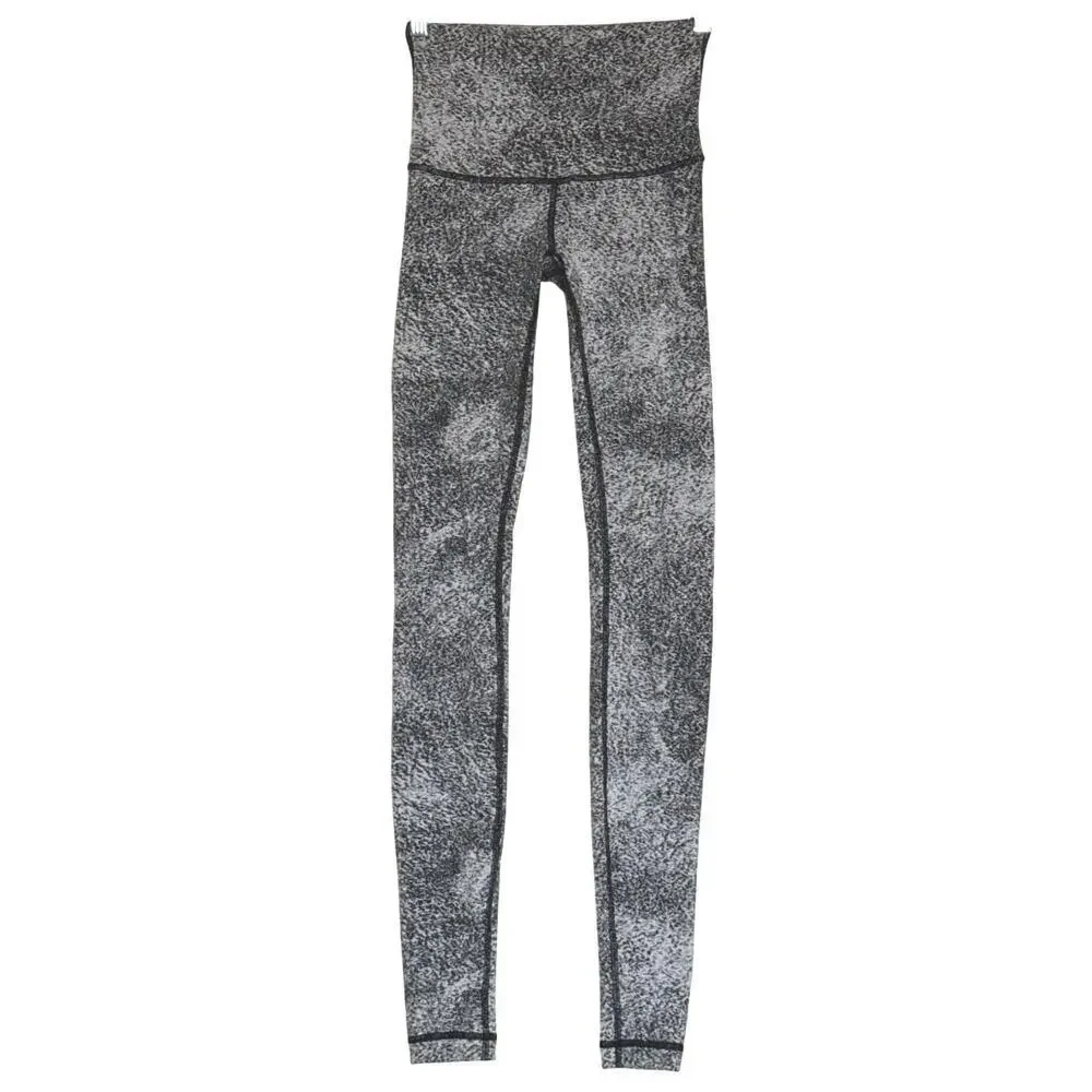 Lululemon Wunder Under Pant Hi-Rise Luon Spray Jacquard White Black Sz 4 Long